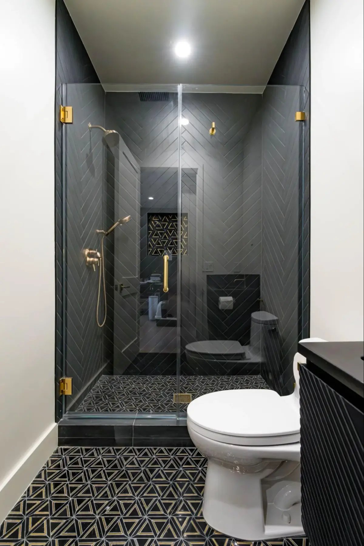 Los Angeles bathroom design blending natural wood, warm earth tones, and classic tile suited to Craftsman and traditional homes.