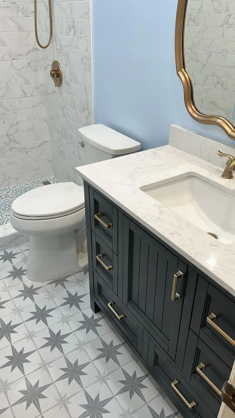 Navy & Gold Bathroom — Woodland Hills